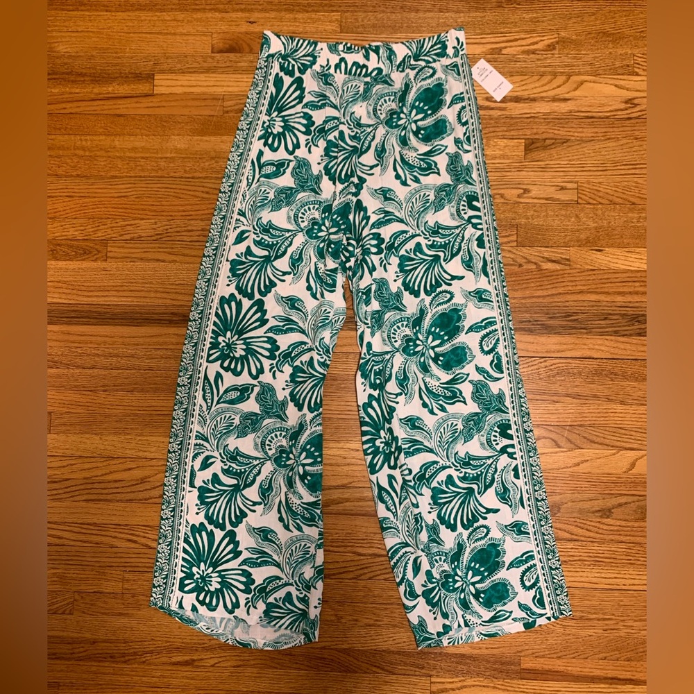 La Blanca swim coverup pants - wide leg beach pants green and white, small